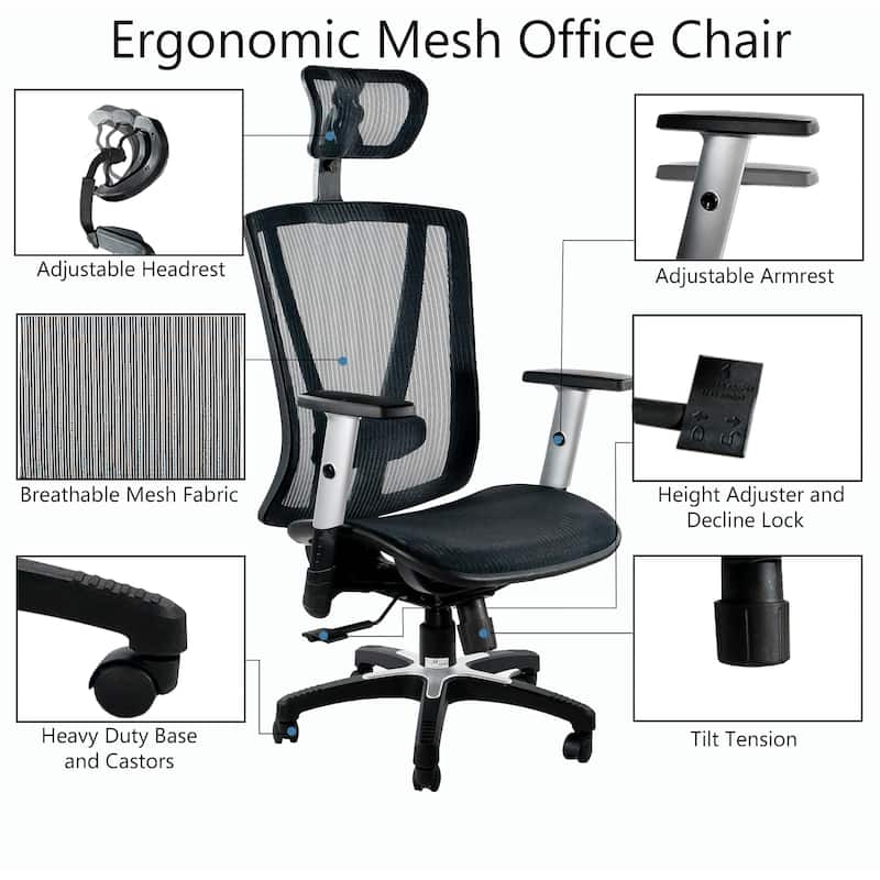 ErgoMax Office Fully Meshed Ergonomic Height Adjustable Brown Office Chair w/Armrests & Headrest, 52 Inch Max Height