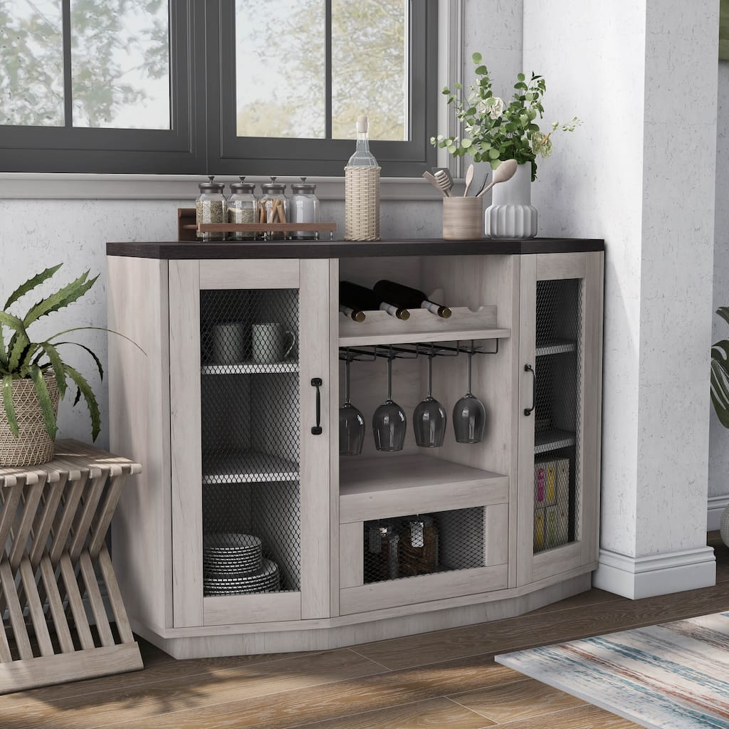 DH BASIC Coastal White 47" 6-shelf Buffet with Wine Storage by Denhour