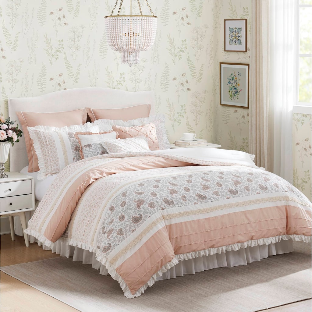GDF Studio - Dawn 9-Piece Cotton Percale Comforter Set with Decorative Pillows