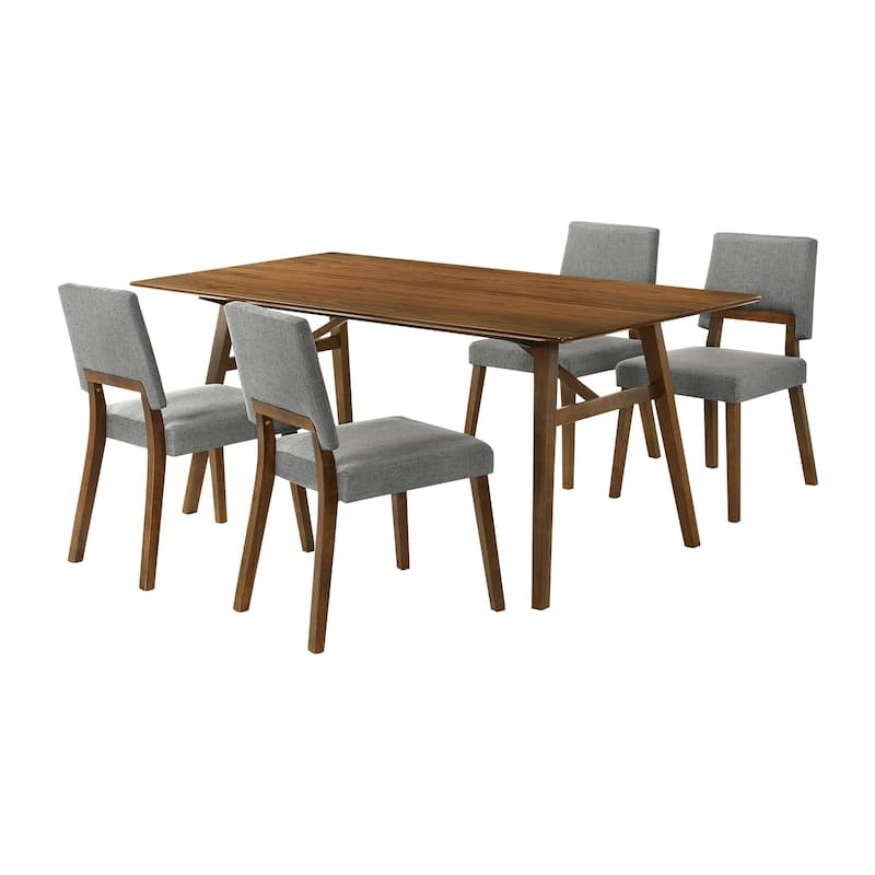 Yumi 5 Piece Dining Table Set, 4 Chairs, Charcoal Gray Fabric, Wood Brown - Gray, Brown