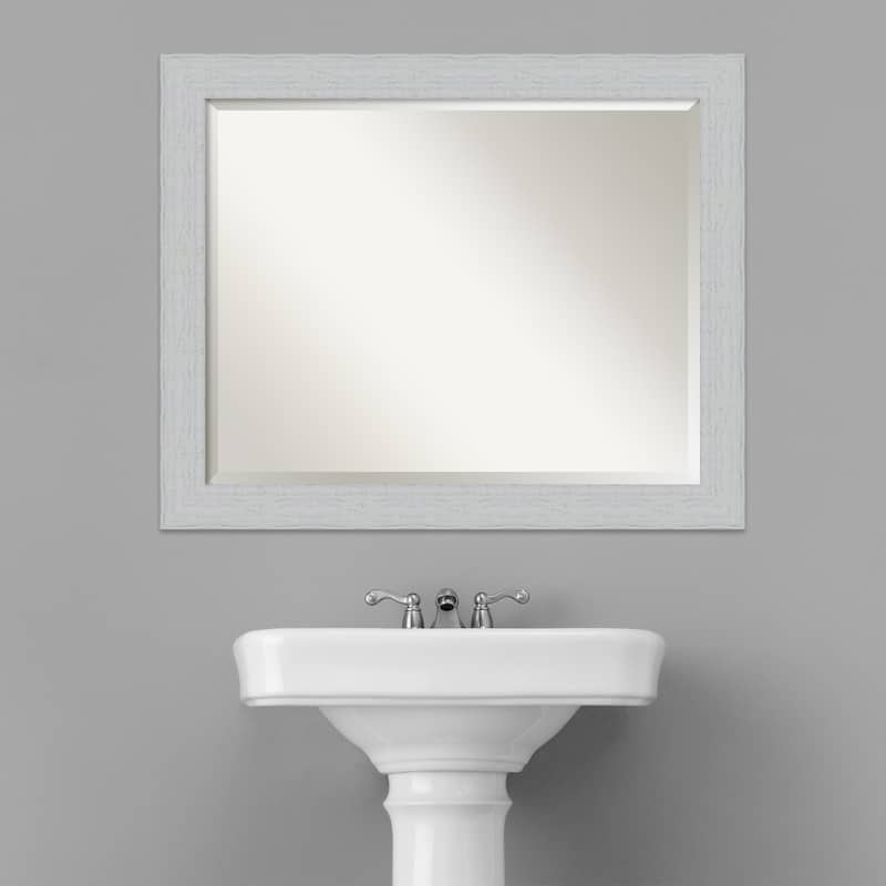 Beveled Wood Bathroom Wall Mirror - Shiplap White Frame