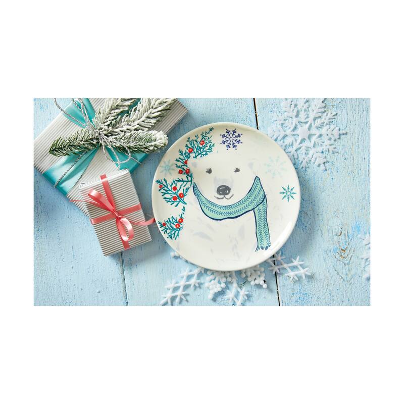 Alpine Glow Multicolor Ceramic Appetizer Plates - 7" Diameter, Dishwasher Safe, Perfect for Christmas Dining