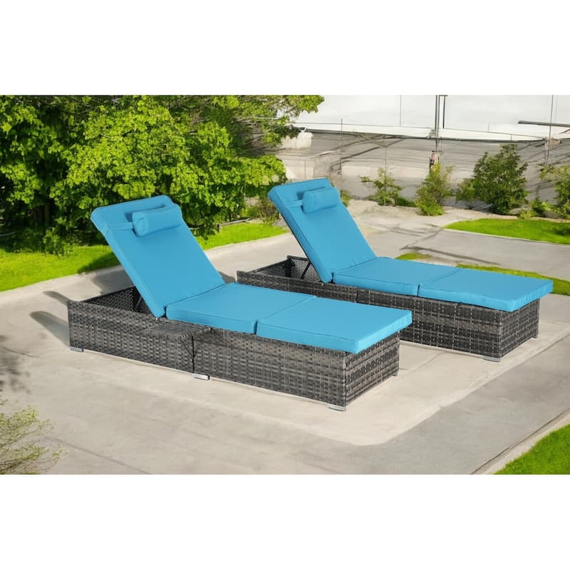 Outdoor Chaise Lounge Chair Set of 2 with Cushions and Adjustable Backrest – PE Rattan Recliners for Patio, Poolside, Garden