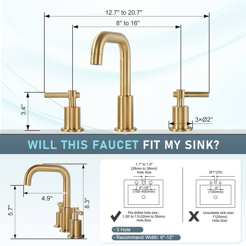 WOWOW 8 in. Widespread Double Handle Bathroom Faucet