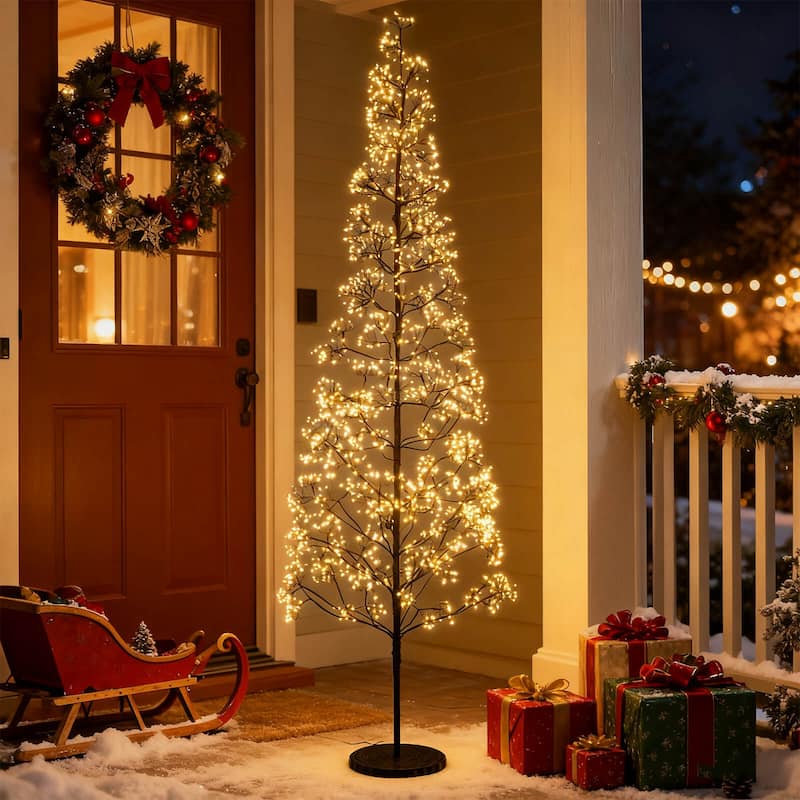 Costway 5/6/7 FT Lighted Alpine Tree with 1500 White LED Lights, - 7 Foot