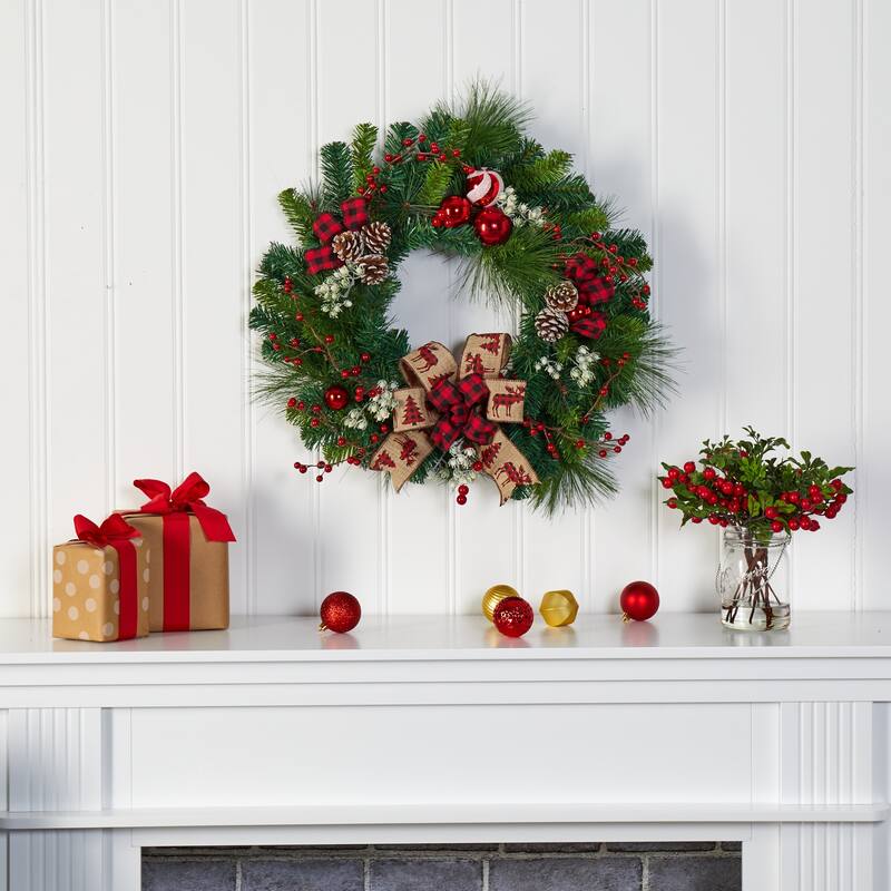 Pinecones and Ornaments Artificial Christmas Wreath, 24-Inch, Unlit
