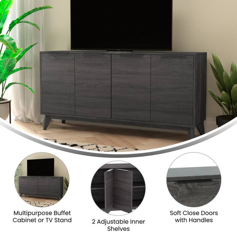 60" Buffet Cabinet with 4 Soft Close Doors and Adjustable Shelves - 15.75"D x 59.25"W x 29.75"H