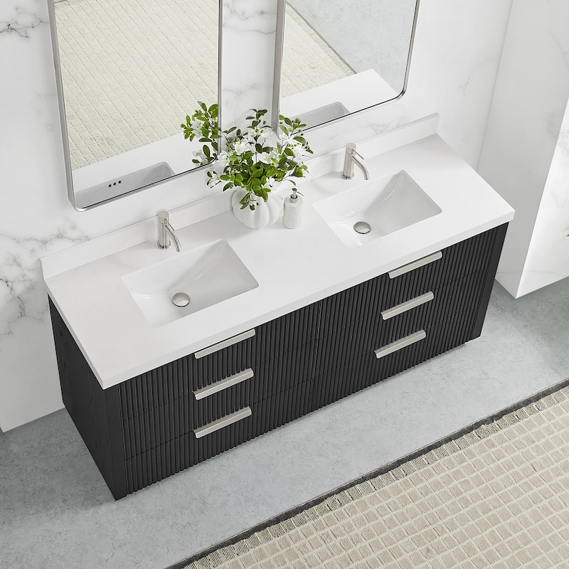 Santarem Double Vanity with Pure White Quartz Stone Top without Mirror