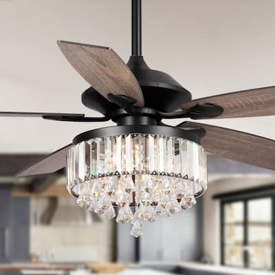 52" Industrial Wood 5-blade Crystal Ceiling Fan with Remote