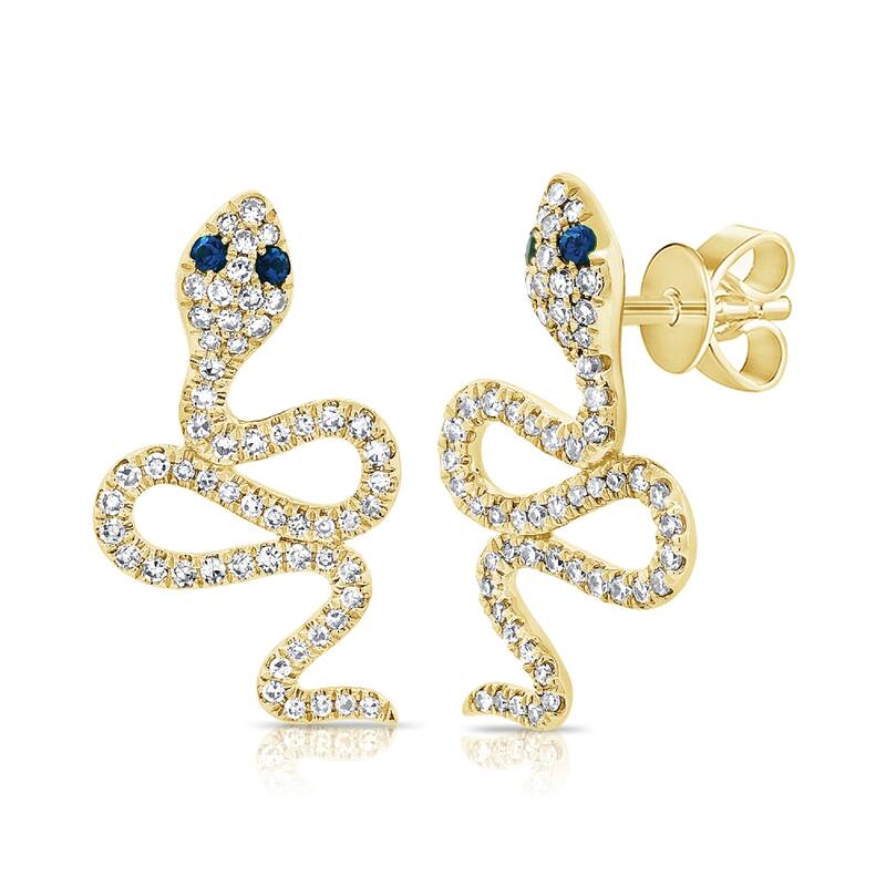 Joelle Collection Diamond & Sapphire Snake Stud Earrings 14K Gold