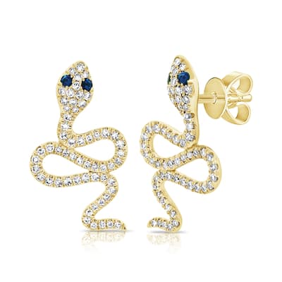 Joelle Collection Diamond & Sapphire Snake Stud Earrings 14K Gold