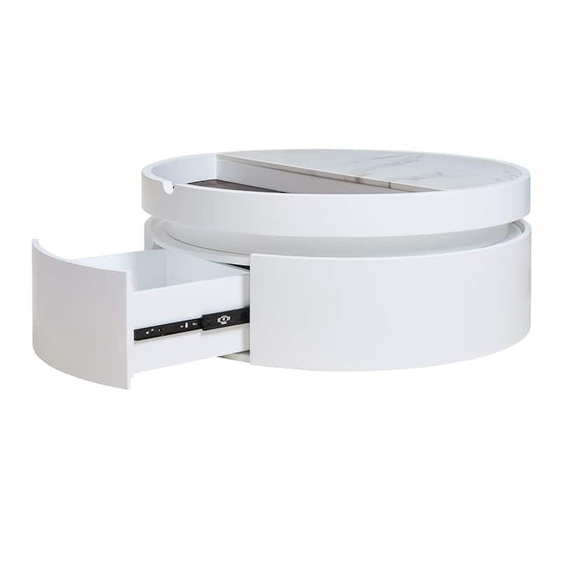 Modern Round Coffee Table with Hydraulic Lift-Top and Hidden Storage by Harper&Bright Designs