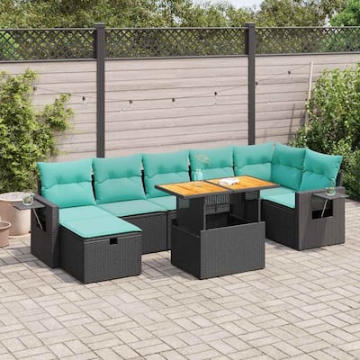 vidaXL 8 Piece Patio Sofa Set with Cushions Gray Poly Rattan Acacia - 24.4 x 24.4 x 27.2