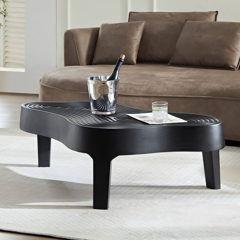 Modern Fiberglass Coffee Table Apartment Irregular Center Table with Matte Black Relief, for Living Room