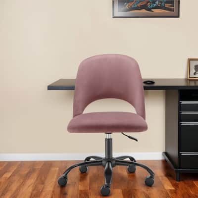 Rose and Black Steel and Velvet Adjustable Swivel Rolling Conference Office Chair - 20.08' X '37.6' X '23.82