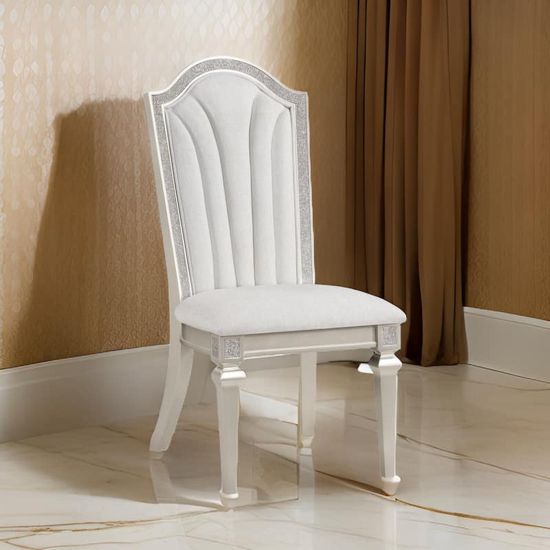 Silver/Ivory Fabric Upholstered Wood Frame Dining Chair, Set of 2, Sturdy Dining Chair for Dining Rooms - 24.6