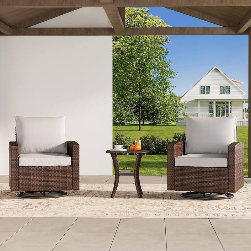 3 Piece Patio Rocking Bistro Set with Side Table & Comfortable Cushions