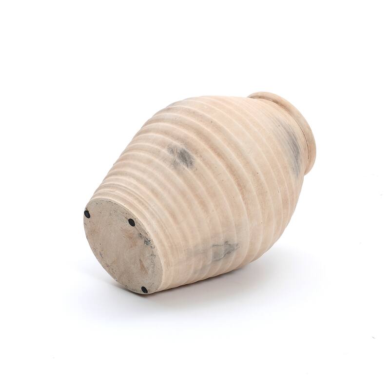 Rustic Terracotta Vase with Ribbed Texture, 15'' Tall Brown Accent for Shelves & Tabletops