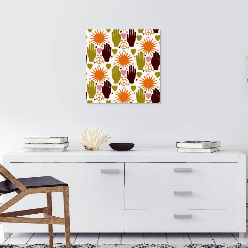 Wynwood Studio Canvas Spiritual and Religious Retro People Power Black and Army Green Modern Wall Art Canvas Print - 20 x 20