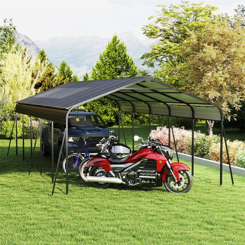 Outdoor Metal Storage Carport w/ Hooks,Expansion Screws,Fixed Pieces