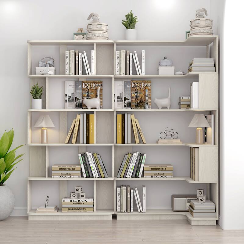 Set Of 2 Display Shelf, 90cm Space Saving Corner Bookshelf + 80cm Bookcase, Extendable Free Combination