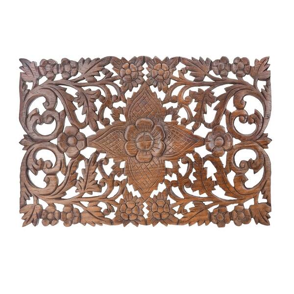 Handmade Grand Thai Hibiscus Flower Teak Wood Wall Art Thailand Overstock 20622498