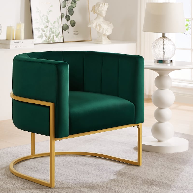 Upholstered Velvet Accent Chair with Golden Metal Base - Green