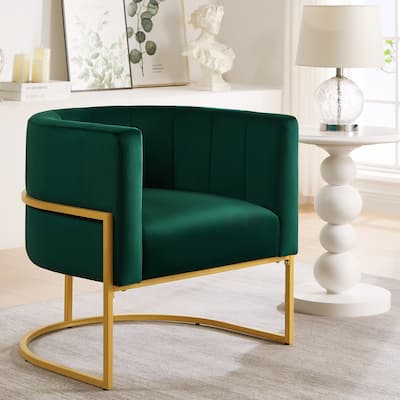Upholstered Velvet Accent Chair with Golden Metal Stand and Curve Backrest