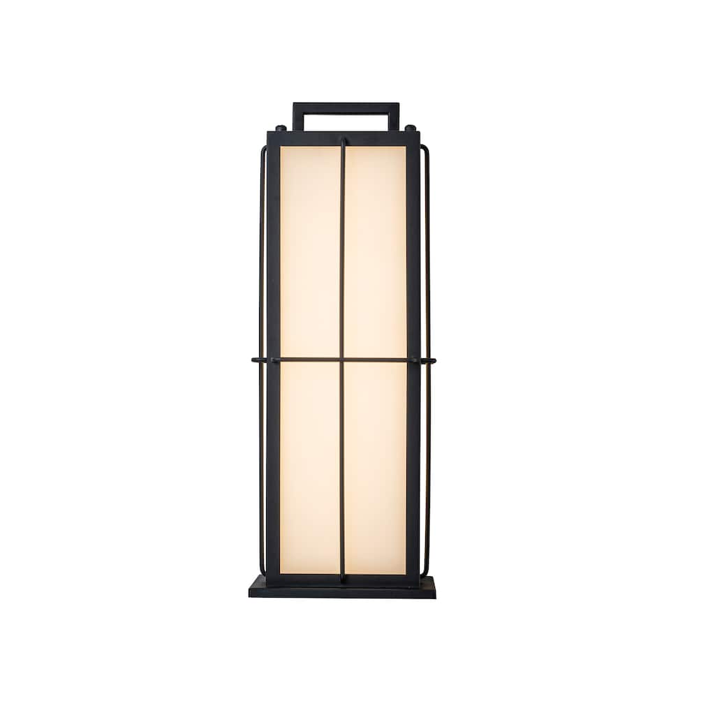 16 in. Black Outdoor Integrated 16W LED Wall Lantern with Frosted Panels and Dusk-to-Dawn Sensor for Porch & Garage - W5''