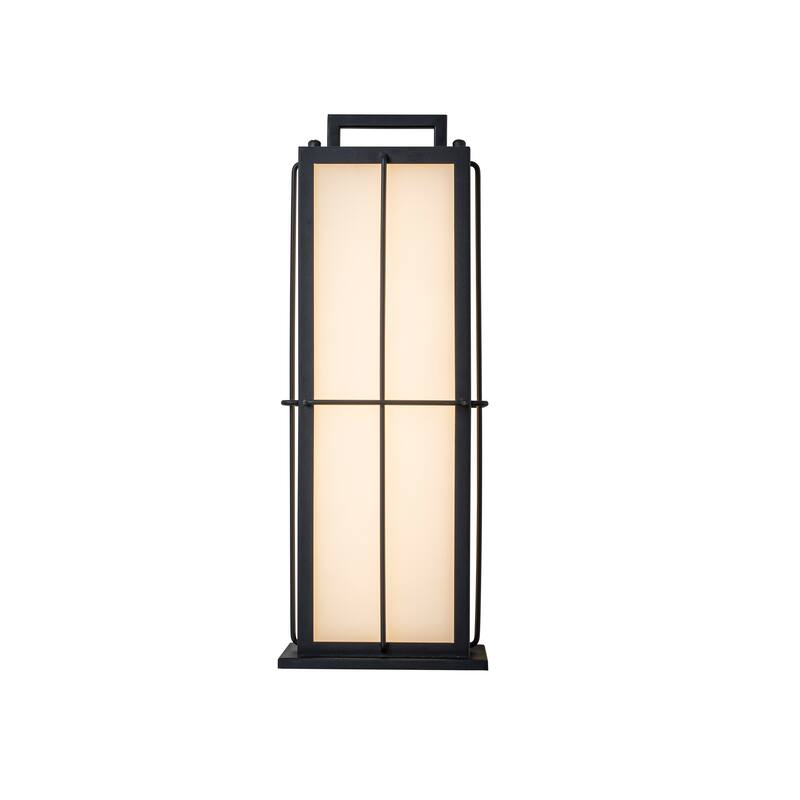 16 in. Black Outdoor Integrated 16W LED Wall Lantern with Frosted Panels and Dusk-to-Dawn Sensor for Porch & Garage - W5'' - W5'' - Black