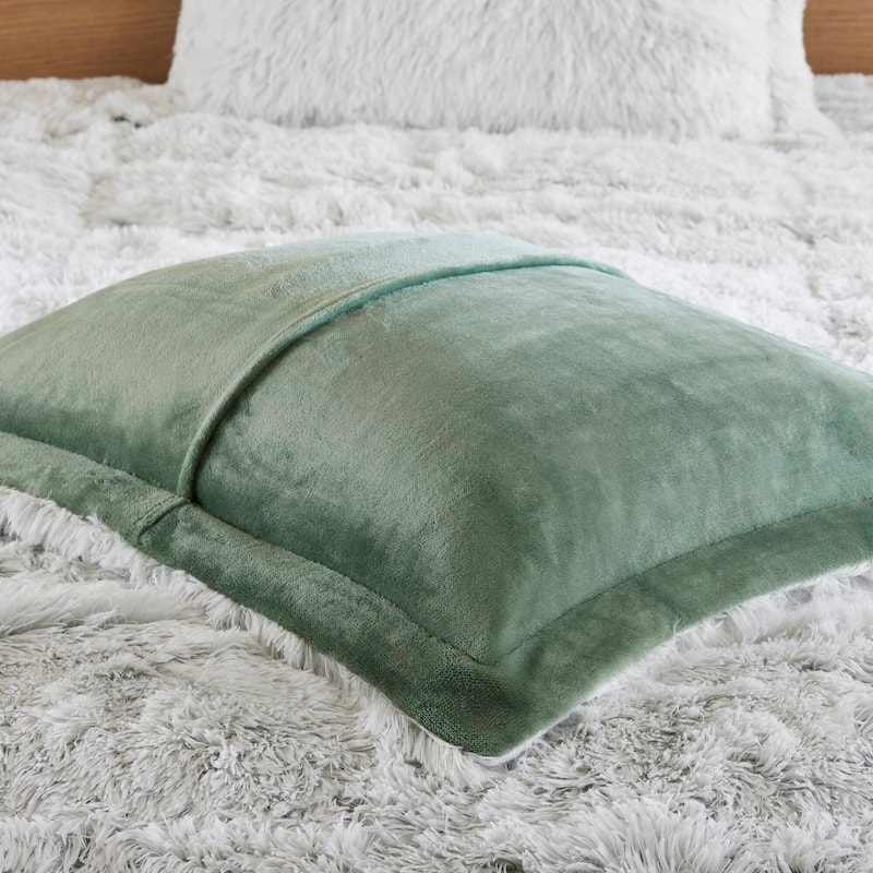 2 PCS Twin/Twin XL Shaggy Faux Fur Comforter Mini Set Green/White