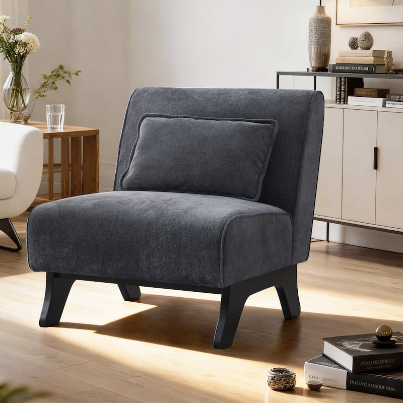 Huimo Modern armless chair with thick cushions and black wooden legs