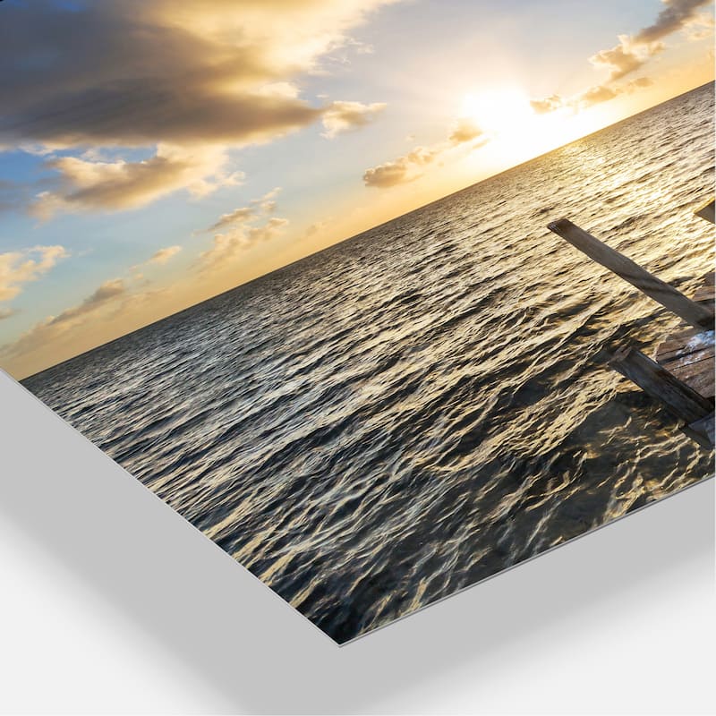 Abandoned Boardwalk in Seashore - Large Sea Bridge Glossy Metal Wall Art