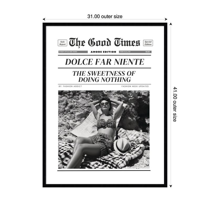 Kate and Laurel The Good Times Newspaper Dolce Far Niente by Honey Island Studio Framed Wall Art Print