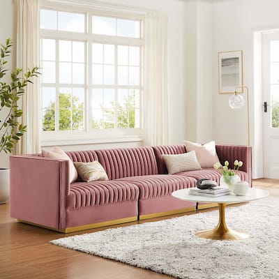 Sanguine Channel Tufted Performance Velvet 3-Seat Sectional Sofa