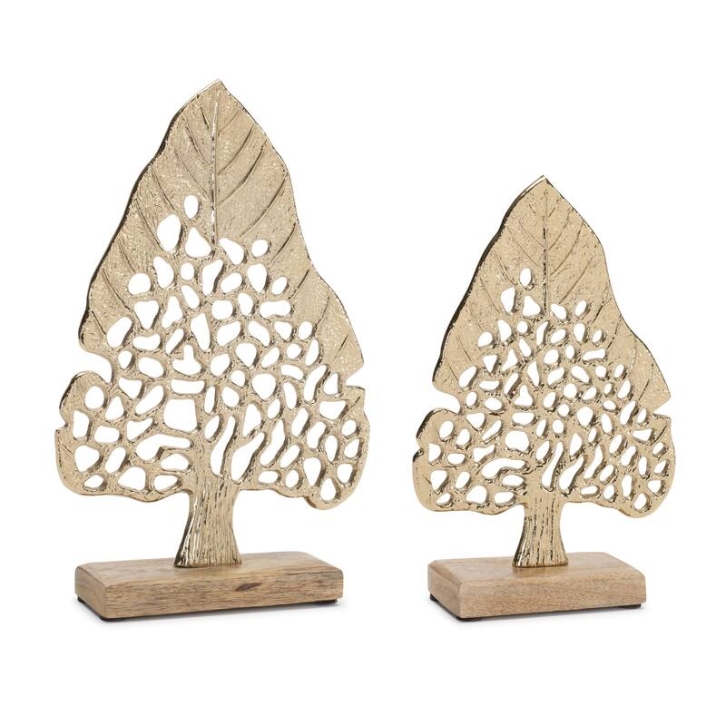 Cut Out Tree Decoration with Wooden Base - 10.5" - Set of 2