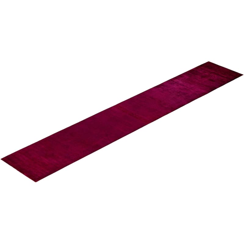 Overton Hand Knotted Wool Vintage Inspired Modern Contemporary Overdyed Pink Runner Rug - 2' 7" x 16' 1"