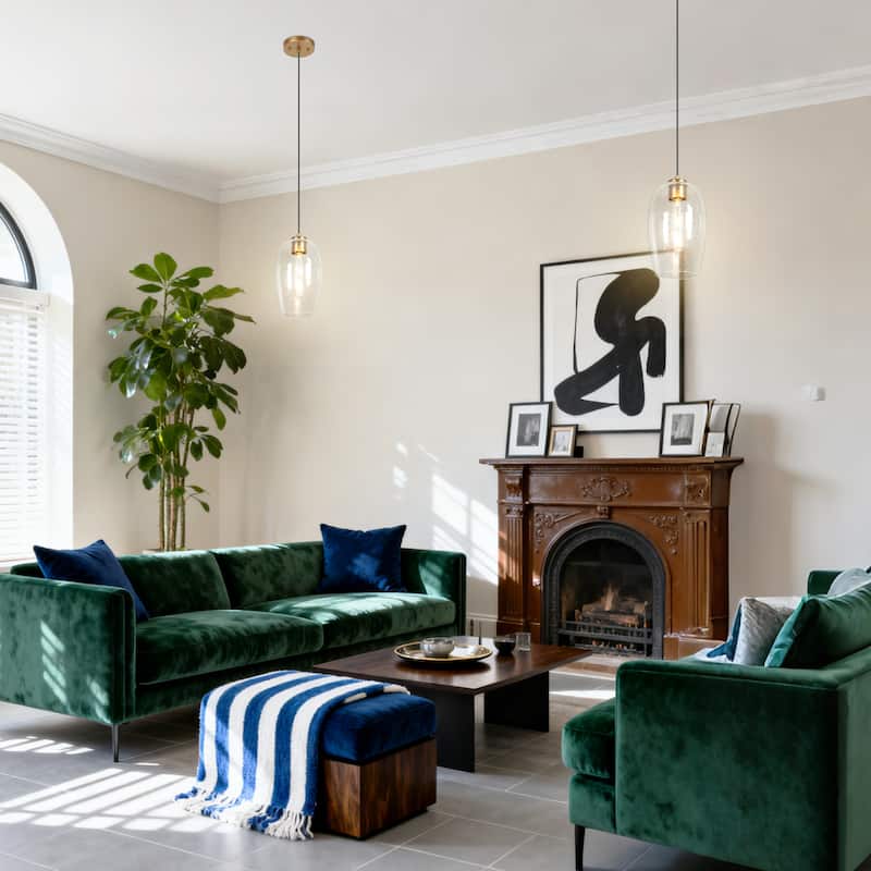 Modern 1-Light Black Gold Glass Pendant Light for Kitchen Island Dining Room - D 6.9" x H 12"