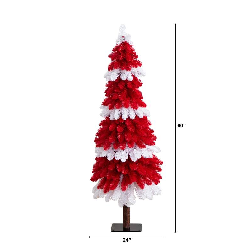 Pre-Lit Peppermint Artificial Pine Christmas Tree - 5’ - Warm White LED Lights - 5 Foot