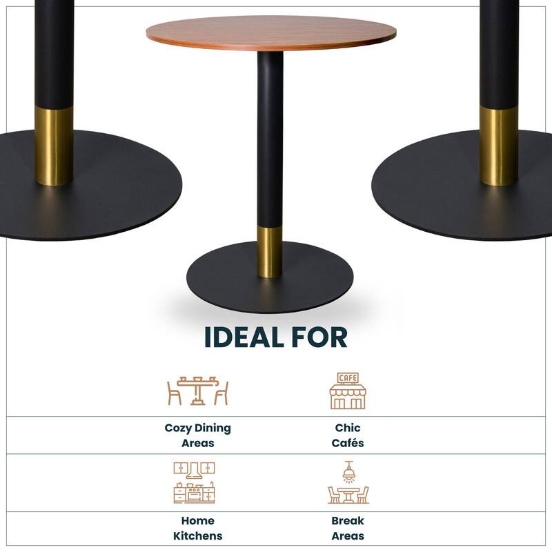 Vail Round Dining Table with 27 in. MDF Tabletop in Black Stainless Steel Round Pedestal Base with Gold Accent Kitchen Table