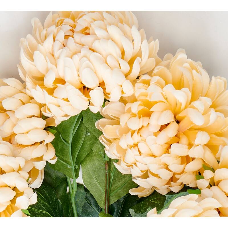 18" Artificial Chrysanthemum Bush with Leaves, Cream - 18