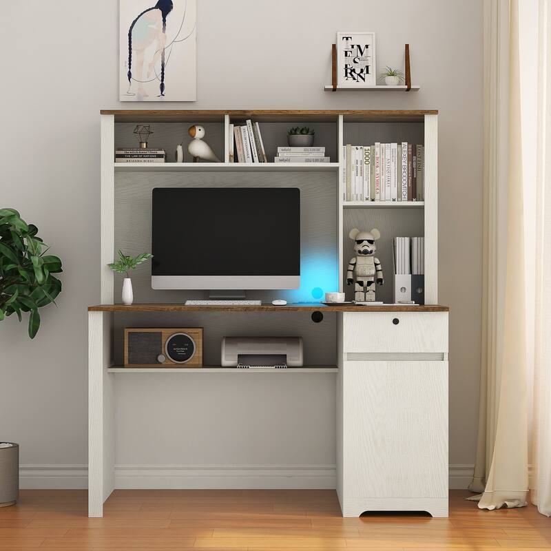 Computer Desk with Hutch & Bookshelf,Wood Executive Desk Teens Student Desk Writing Laptop Home Office Desk