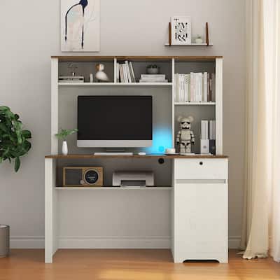Modern Computer Office Desk with Charging Ports and Lockable Storage for Home Office or Compact Workspaces
