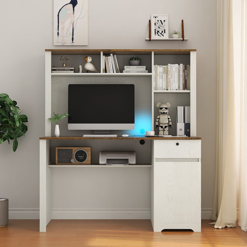 Modern Computer Office Desk with Charging Ports and Lockable Storage for Home Office or Compact Workspaces