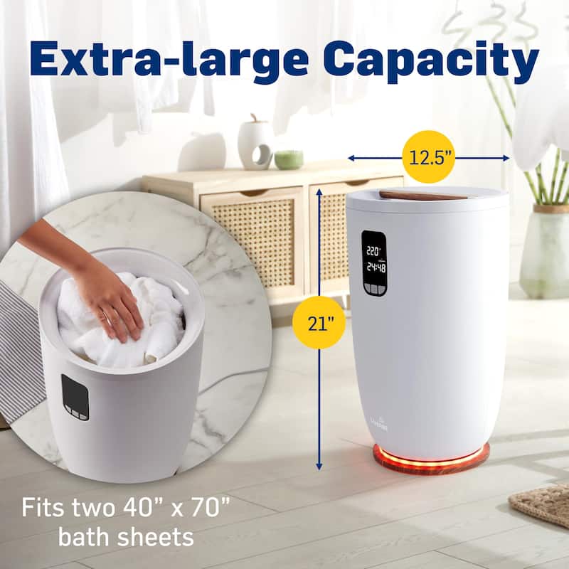 LiveFine Large Towel Warmer, Bucket Style W/Timer & Auto Shut-Off, Fits Two 40”x70” Towels - White