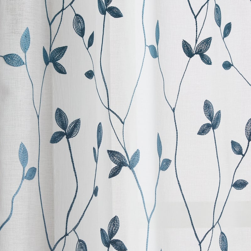 Curtainworks Botanical Embroidery Sheer Rod Pocket Curtain Panel Pair