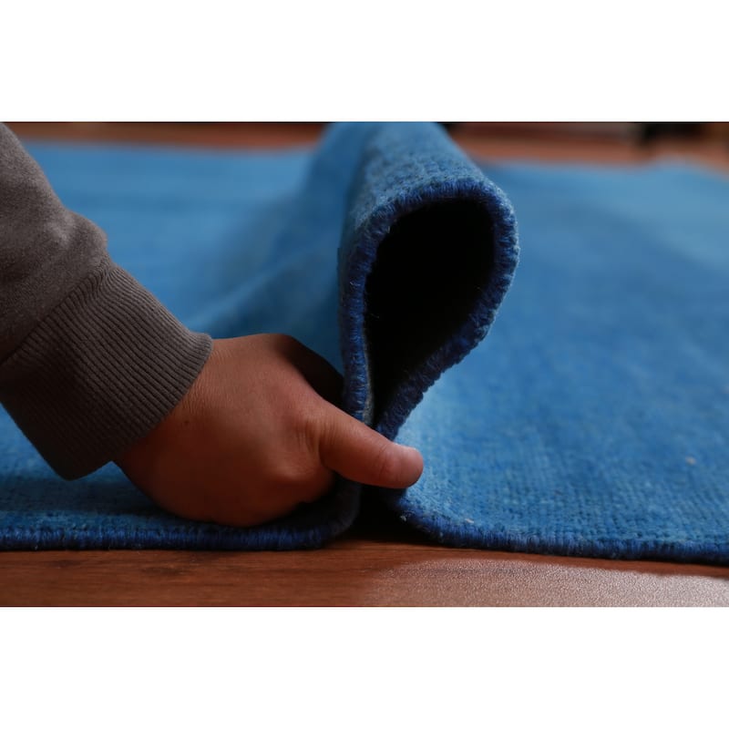 Hand Knotted Oriental 100% Wool Carpet Modern Solid Navy Blue & Blues Gabbeh Area Rug - 13' 4'' X 9' 11''