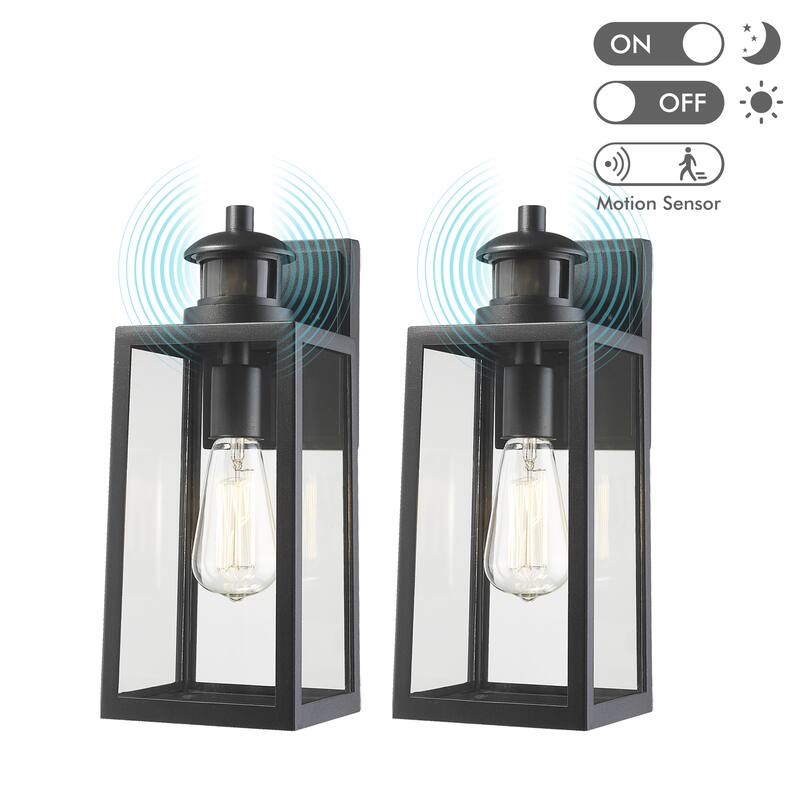 Motion Sensor and Dusk to Dawn Outdoor Wall Sconce,Dusk to Dawn Sensor Outdoor Lights Matte Black Finish with Clear Glass Shade - 2 Pack