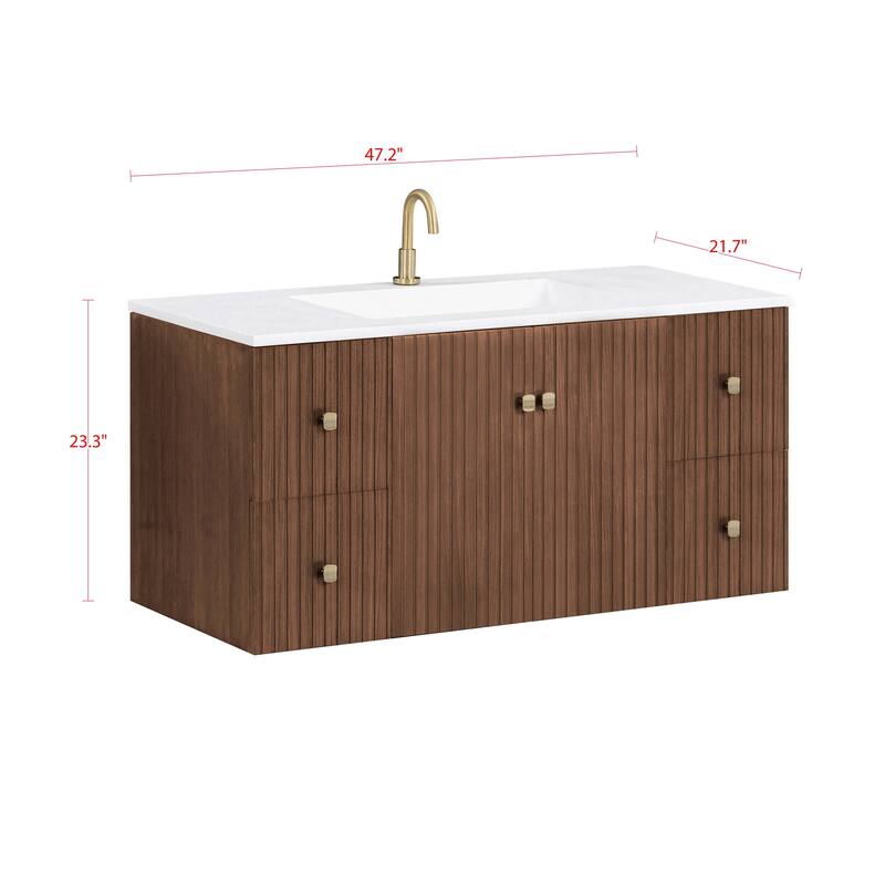 Kenzo 47 in. Bathroom Vanity in Walnut with White Solid Surface Top - 47" Single Sink