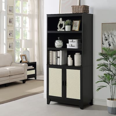 Manhattan Comfort Sheridan Modern Cane Adjustable Shelf Bookcase